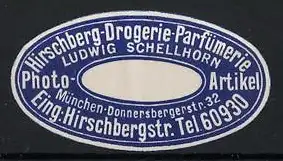 Reklamemarke München, Hirschberg-Drogerie-Parfümerie Ludwig Schellhorn, ovales Logo