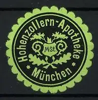 Reklamemarke München, Hohenzollern-Apotheke, Wappen mit Eichenblättern