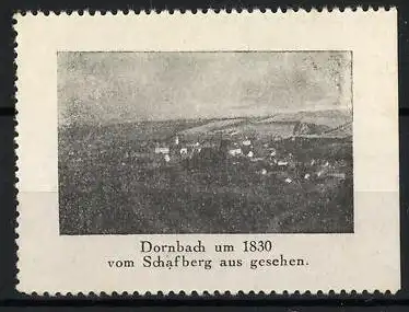 Reklamemarke Dornbach, Dornbach um 1830, Landschaftsansicht vom Schafberg