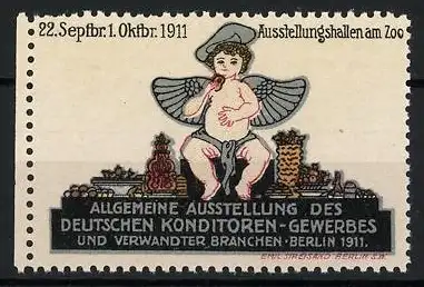 Reklamemarke Berlin, Allgemeine Ausstellung des Deutschen Konditoren-Gewerbes 1911, geflügelter Engel