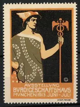 Reklamemarke München, Ausstellung Büro- und Geschäftshaus 1913, Merkur mit Caduceus