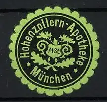 Reklamemarke München, Hohenzollern-Apotheke, Eichenlaub und Wappen