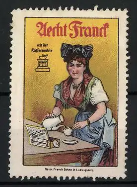 Reklamemarke Ludwigsburg, Aecht Franck Kaffee, Frau mit Kaffeemühle