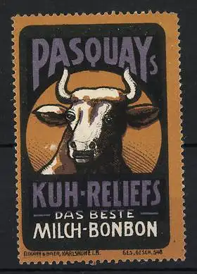 Reklamemarke Pasquay`s Kuh-Reliefs Milch-Bonbon, Kuhkopf