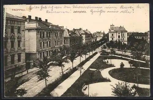 AK Troppau, Stadthäuser und Anlagen am Jahnplatz