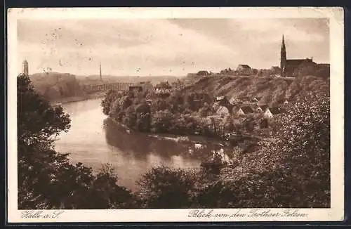 AK Halle a. S., Blick von den Trothaer Felsen