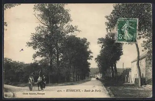 AK Etrechy, Route de Paris, Strassenpartie