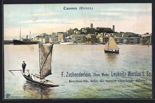 AK Cannes /Riviera, Panorama, Leubnitz-Werdau i. Sa., Chemische Werke F. Zschenderlein