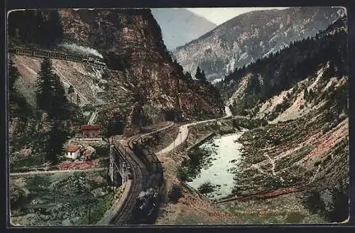 AK Faido, Ferrovia del Gottardo, schweizer Eisenbahn im Bergtal