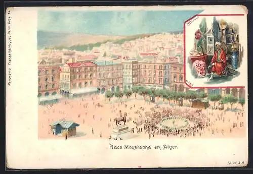 Lithographie Alger, Place Moustapha, arabischer Handwerker