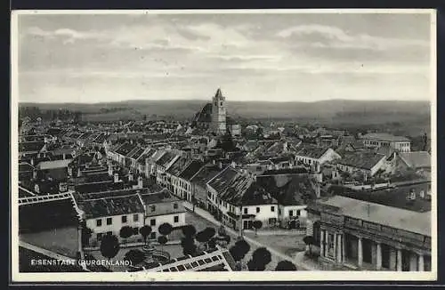 AK Eisenstadt, Gesamtansicht mit Kirche und Strassenpartie