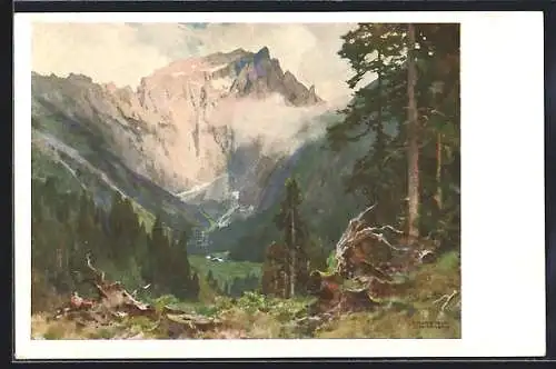 Künstler-AK Edward Harrison Compton: Scharitzkehl, Berglandschaft mit Bäumen