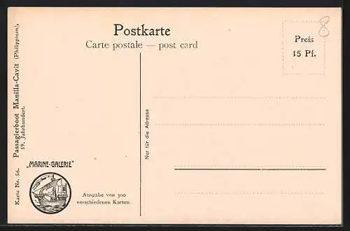 Künstler-AK Christopher Rave: Passagierboot Manilla-Cavit, Philippinen, 19. Jahrhundert