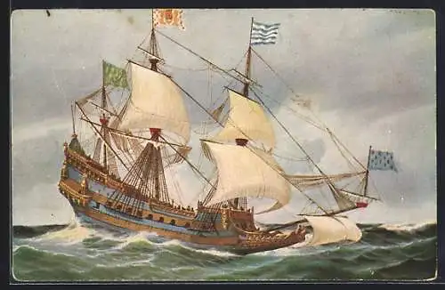 Künstler-AK Christopher Rave: Französisches Kriegsschiff Zweidecker La couronne auf hoher See, 1667