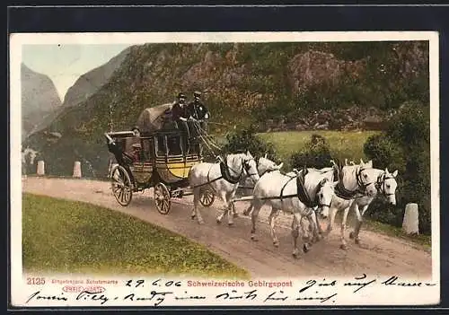 AK Schweizerische Gebirgspost, Postkutsche unterwegs in den Bergen