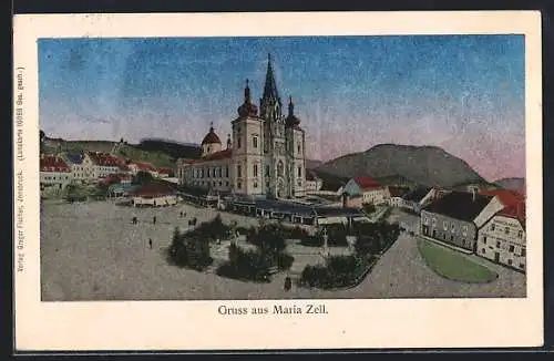 Luna-AK Mariazell, Blick zur Basilika