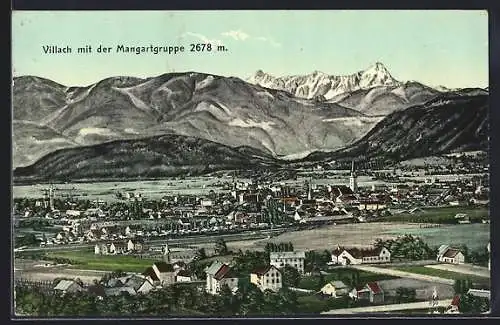 AK Villach, Panorama des Ortes mit der Mangartgruppe