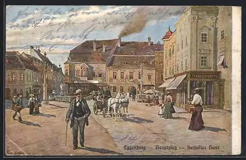 Künstler-AK Eggenburg, Hauptplatz mit Bemaltem Haus