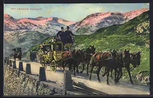 AK Postkutsche der schweizer Alpenpost