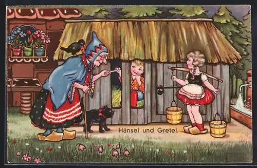 Künstler-AK Margret Boriss unsign.: Hänsel und Gretel, Hexe