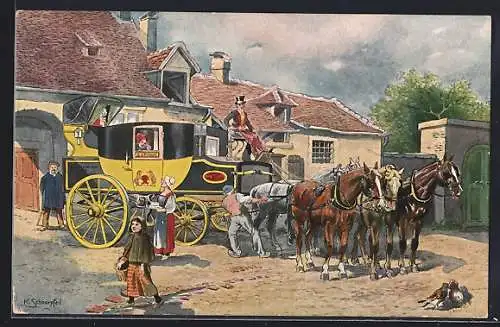 AK Postkutsche, Französische Eilpost im Jahre 1840