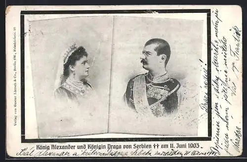 AK König Alexander und Königin Draga von Serbien in Portraits