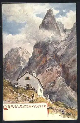 Künstler-AK Edward Theodore Compton: Wanderer an der Grasleiten-Hütte