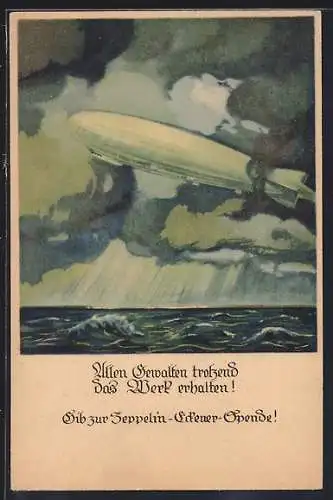 Künstler-AK Otto Amtsberg: Zeppelin-Eckener-Spende, Luftschiff bei Unwetter in der Luft