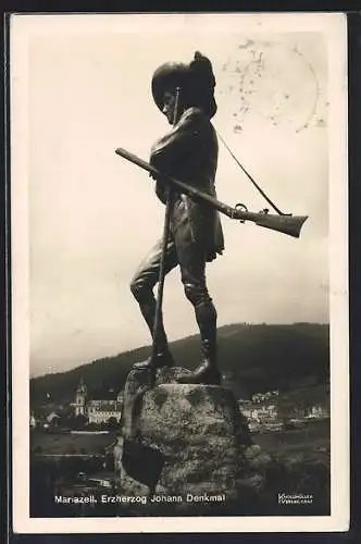 AK Mariazell, Erzgerzog Johann Denkmal mit Kirche