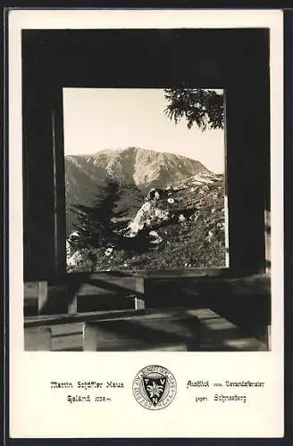 AK Martin Schäffler-Haus, Ausblick vom Verandafenster gegen Schneeberg