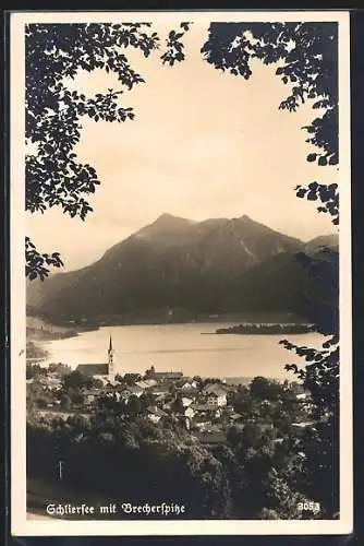 AK Schliersee, Ortsansicht mit Brecherspitze