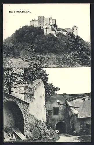 AK Buchlov, Ansicht der Burg, Blick in den Burghof