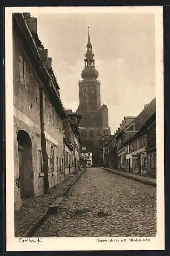 AK Greifswald, Hunnenstrasse und die Nikolaikirche