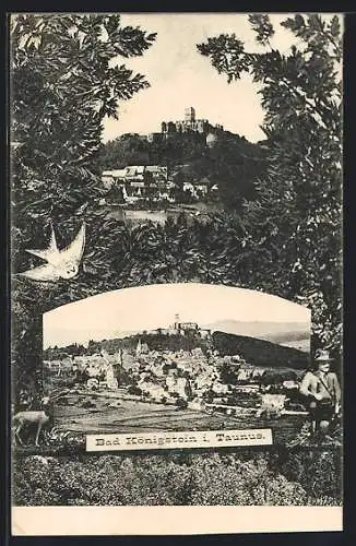 AK Bad Königstein, Ortsansichten, Schwalbe, Jäger, Reh