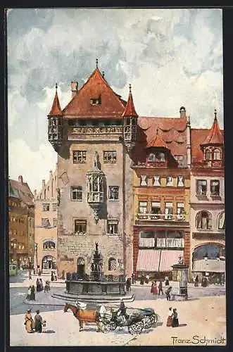 Künstler-AK Nürnberg, Nassauerhaus aus der Vogelschau