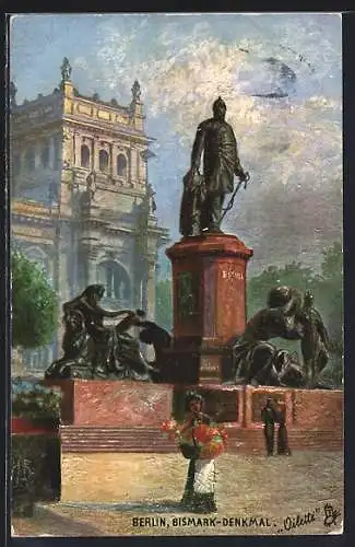 Künstler-AK Raphael Tuck & Sons: Berlin, Blumenverkäuferin am Bismarck-Denkmal