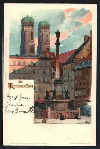 Künstler-AK Heinrich Kley: München, Blick zu Mariensäule