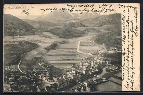 AK Gloggnitz /N. Oe., Panorama mit Strassenpartie