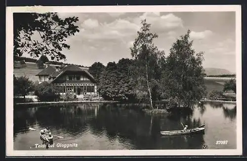 AK Syhrn bei Gloggnitz, Cafe-Restaurant Schrammelteich mit Booten