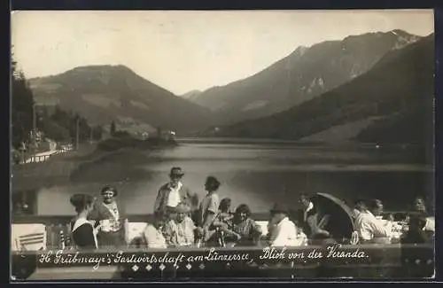 AK Lunz am See, Gastwirtschaft v. H. Grubmayr am Lunzersee mit Gästen