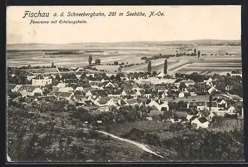 AK Fischau a. d. Schneebergbahn, Panorama mit Erholungsheim