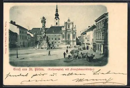 AK St. Pölten, Rathausplatz mit Franziskanerkirche