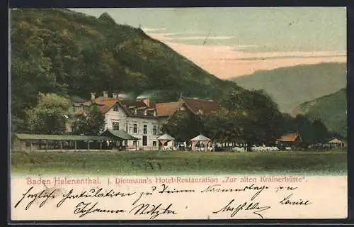 AK Baden-Helenenthal, J. Dietmann`s Hotel-Restaurant Zur alten Krainerhütte