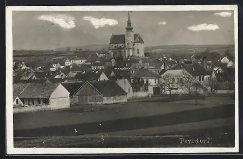 AK Poysdorf, Totalansicht mit Kirche