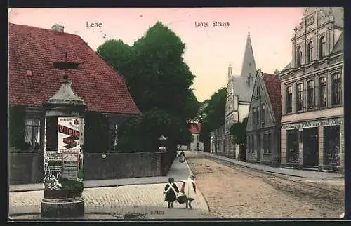 AK Lehe / Bremerhaven, Lange Strasse mit Kolonialwarengeschäft P. Vollmers und Litfasssäule