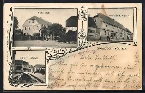 AK Sonneborn /Gotha, Gasthof z. Anker, Vordergut und Hofstatt