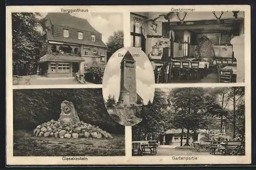 AK Dransfeld, Berggasthaus, Innenansicht Gastzimmer, Gartenpartie