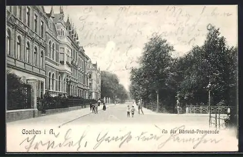 AK Coethen i. A., Strassenpartie an der Bärteich-Promenade