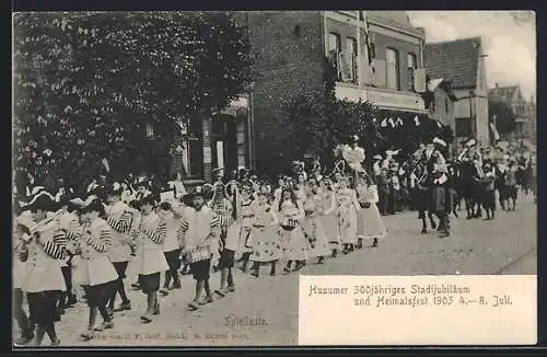 AK Husum / Nordsee, Volksfest zum 300jährigen Stadtjubiläum und Heimatfest 1903, Festumzug mit Spielleuten