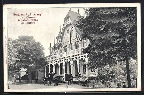 AK Billwärder bei Hamburg, Restaurant Erholung C. Classen, mit Kutsche